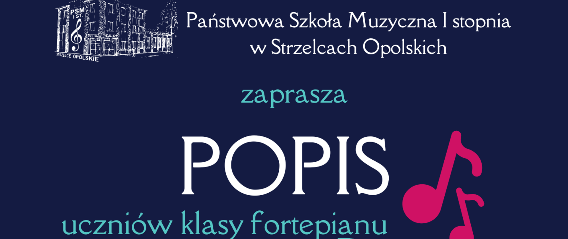 Na granatowym tle grafika, fortepian, zaproszenie na popis klasy fortepianu pani A. Garbal, 25 października