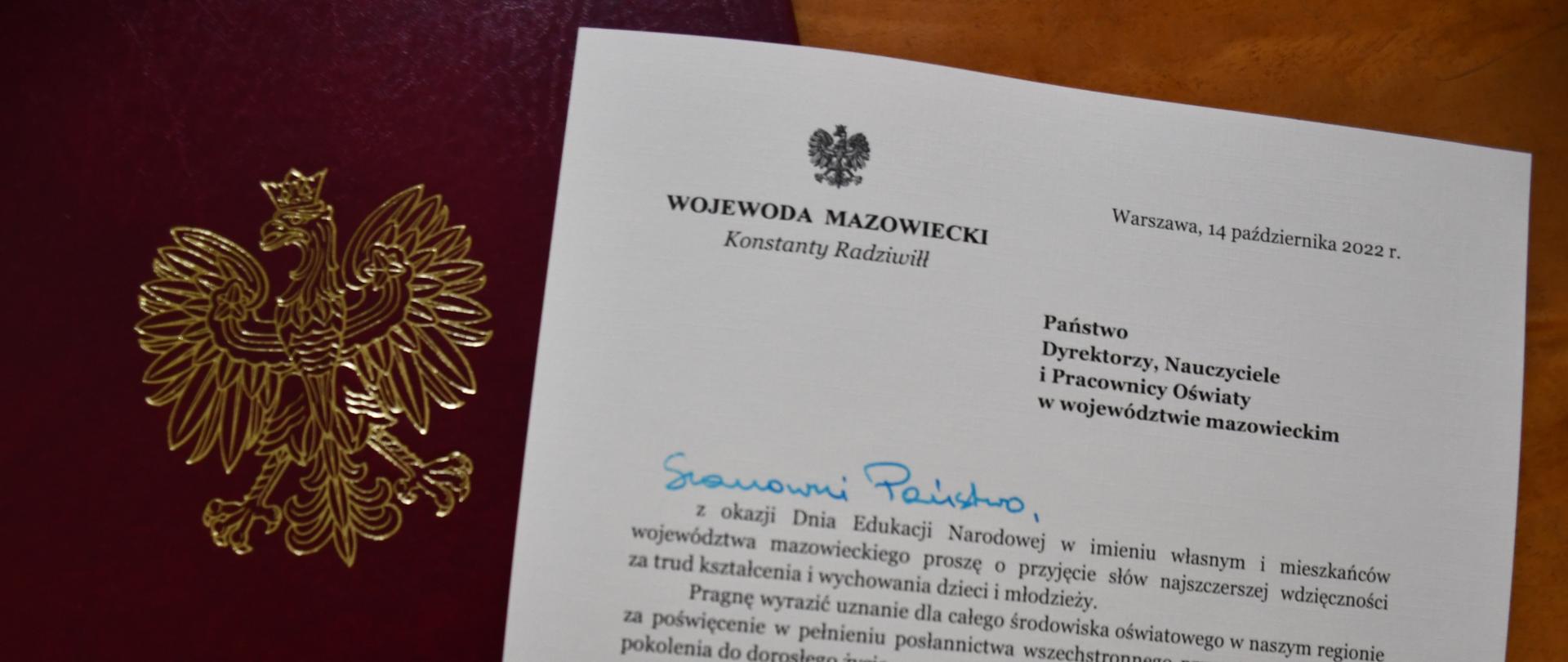 Życzenia Wojewody z okazji Dnia Edukacji Narodowej