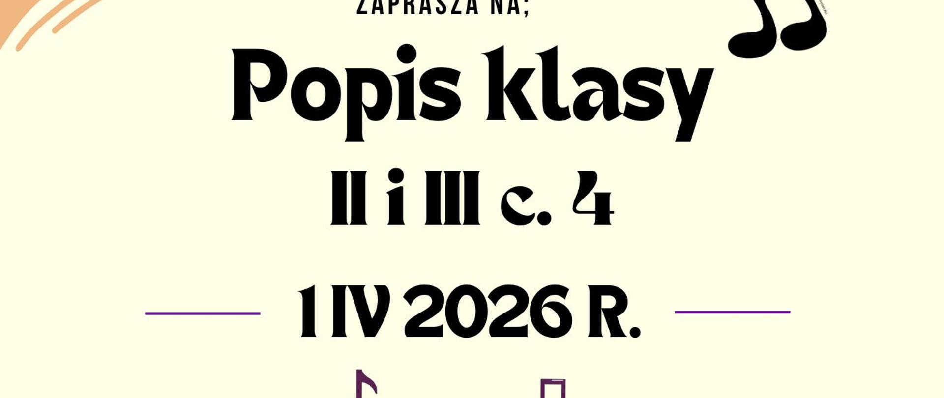 Plakat: popis klasy II i III c.4, 1 kwietnia 2026 r.