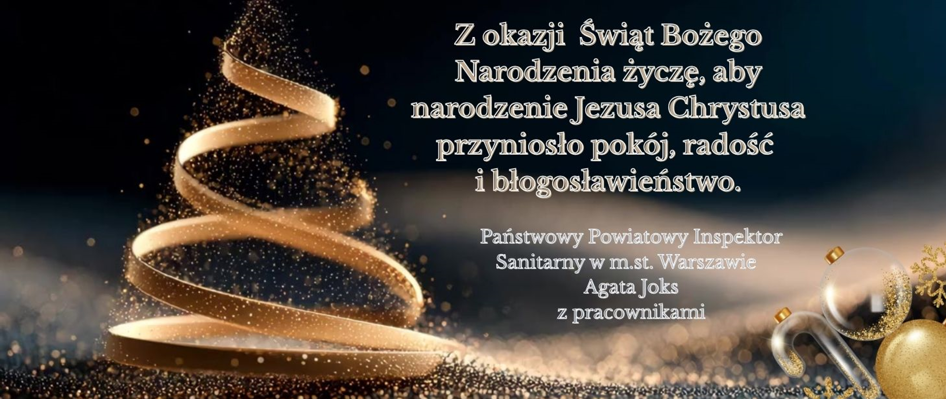 kartka świąteczna z choinką i bombkami oraz życzenia od PPIS w m.st. Warszawie: Z okazji Świąt Bożego Narodzenia życzę, aby narodzenie Jezusa Chrystusa przyniosło pokój, radość i błogosławieństwo. Państwowy Powiatowy Inspektor Sanitarny w m.st. Warszawie
Agata Joks z pracownikami 