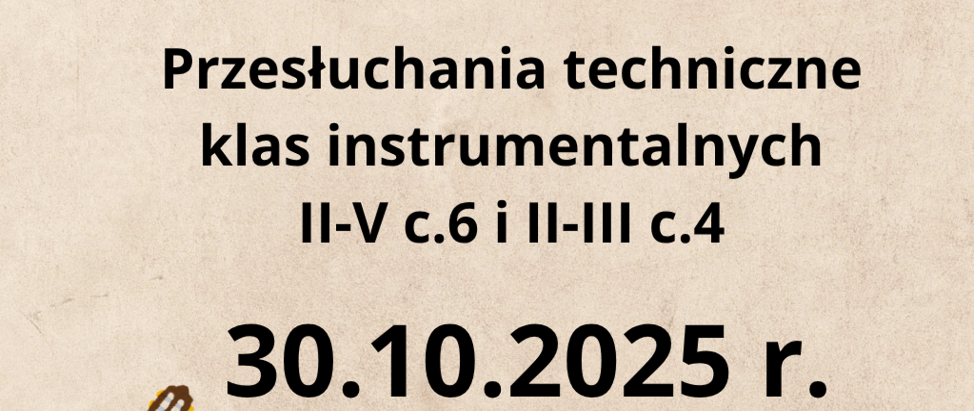 czarne napisy ba białym tle. Widoczne są grafiki instrumentów, wiolonczeli, altówki, skrzypiec, harfy oraz gitary