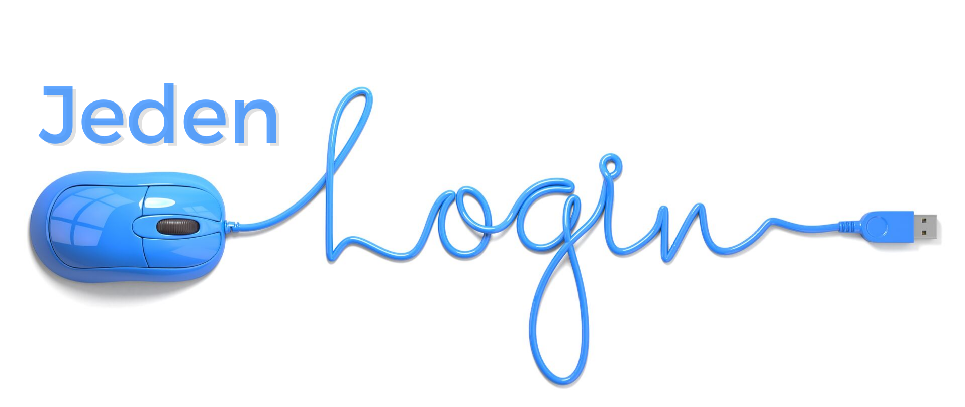 Na białym tle logotypy: Ministerstwa Cyfryzacji, Krajowej Izby Rozliczeniowej i Banku PKO i niebieski napis jeden login. Ten drugi ułożony z kabla niebieskiej myszki.