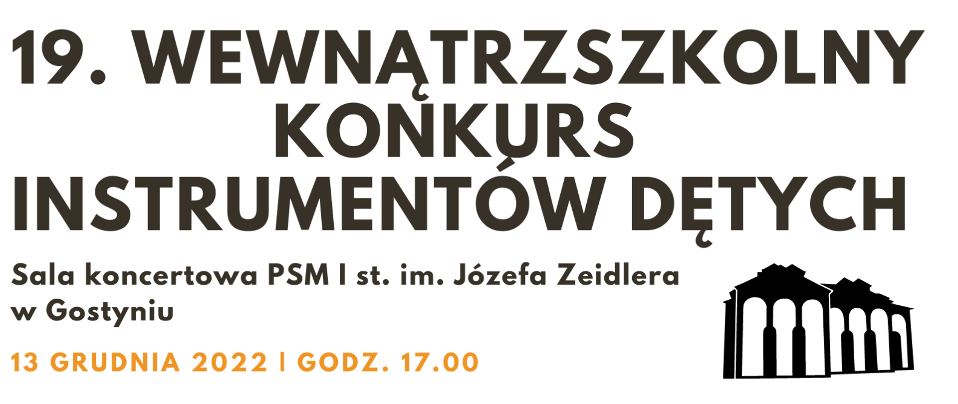 Plakat przedstawia informację dotyczącą konkursu szkolnego. Na górze widnieje nazwa szkoły, poniżej informacje i nazwa konkursu. Po prawej stronie logo szkoły. Całość jest na białym tle z pomaranczowo bązowymi nutkami w narożnikach. 