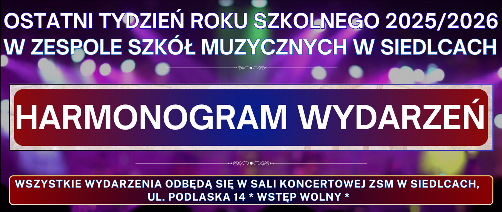 baner kolorowe tło sceniczne oraz informacja o wydarzeniu