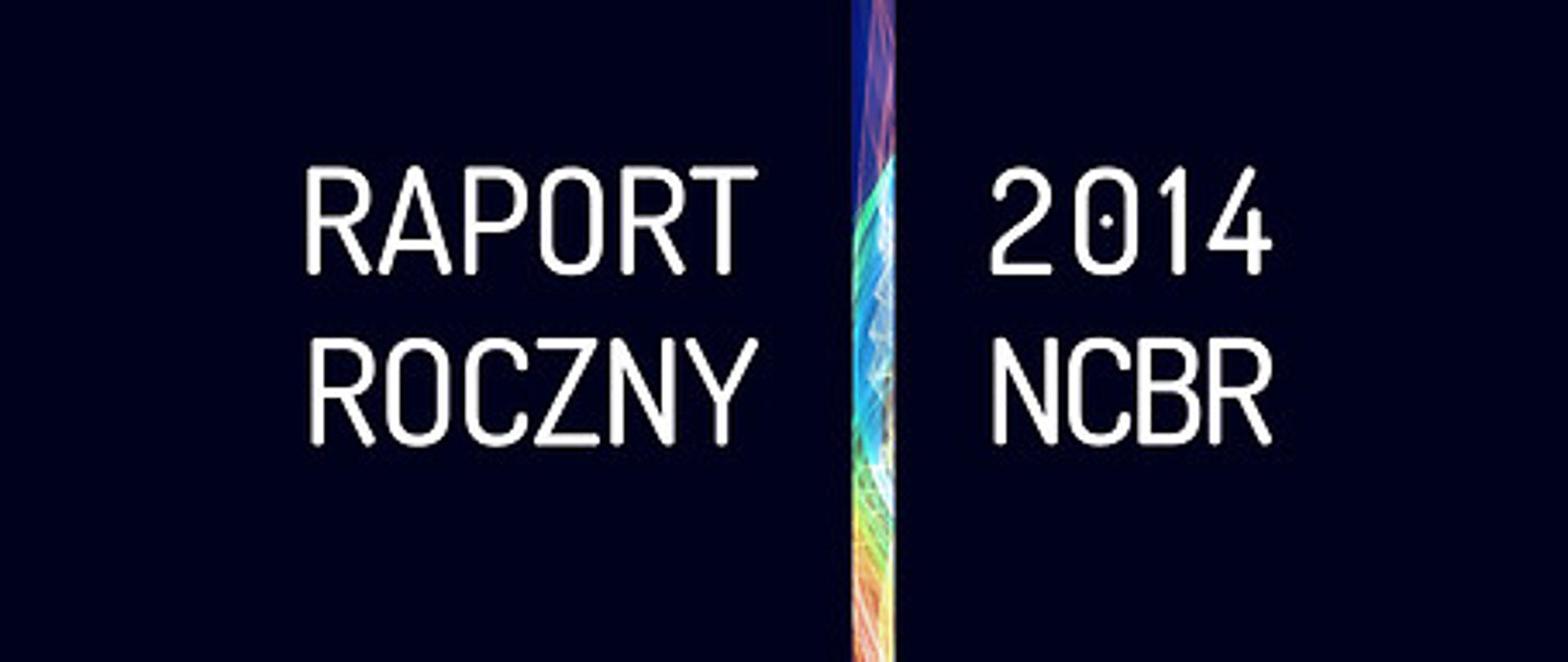 Biały napis Raport Roczny 2014 NCBR na niebieskim tle, na dole logo NCBR