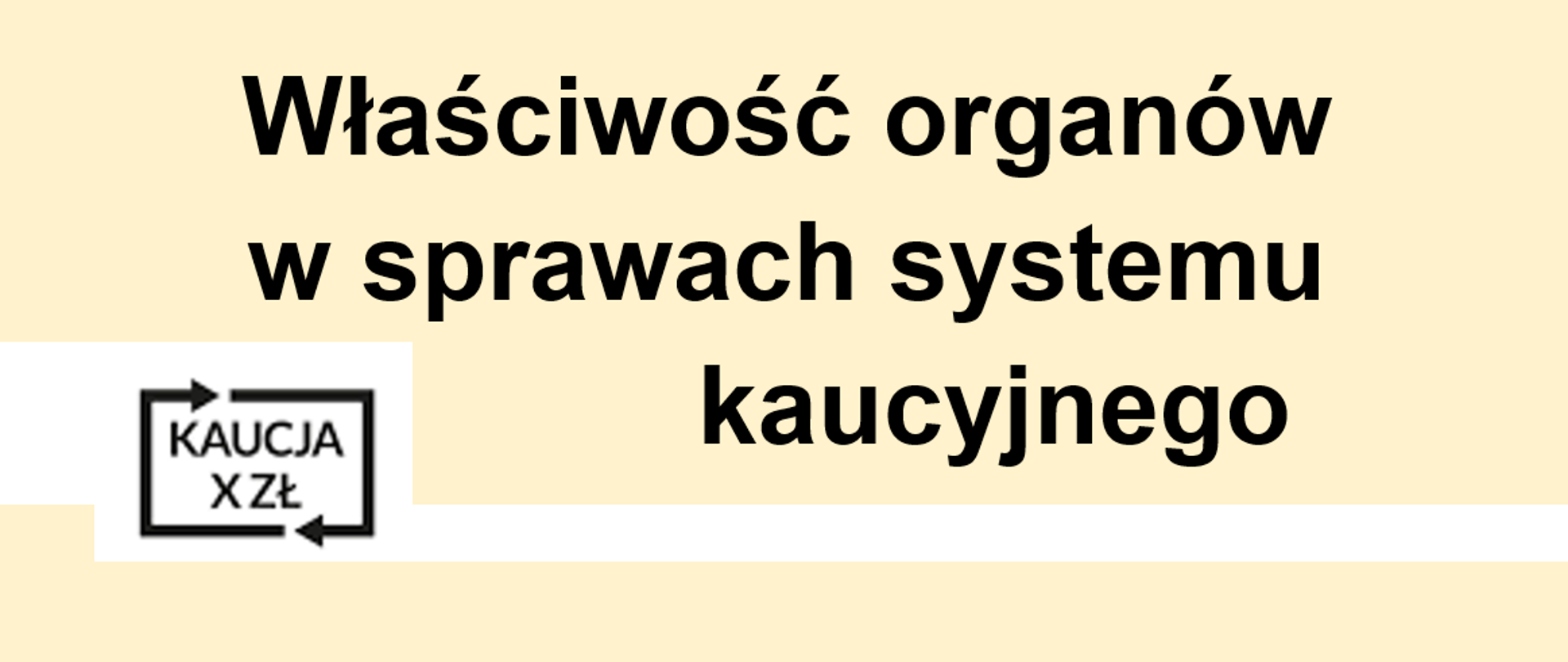 Informacja: Właściwość organów w sprawach systemu kaucyjnego na bladożółtym tle. W lewym dolnym rogu logo: Kaucja Xzł