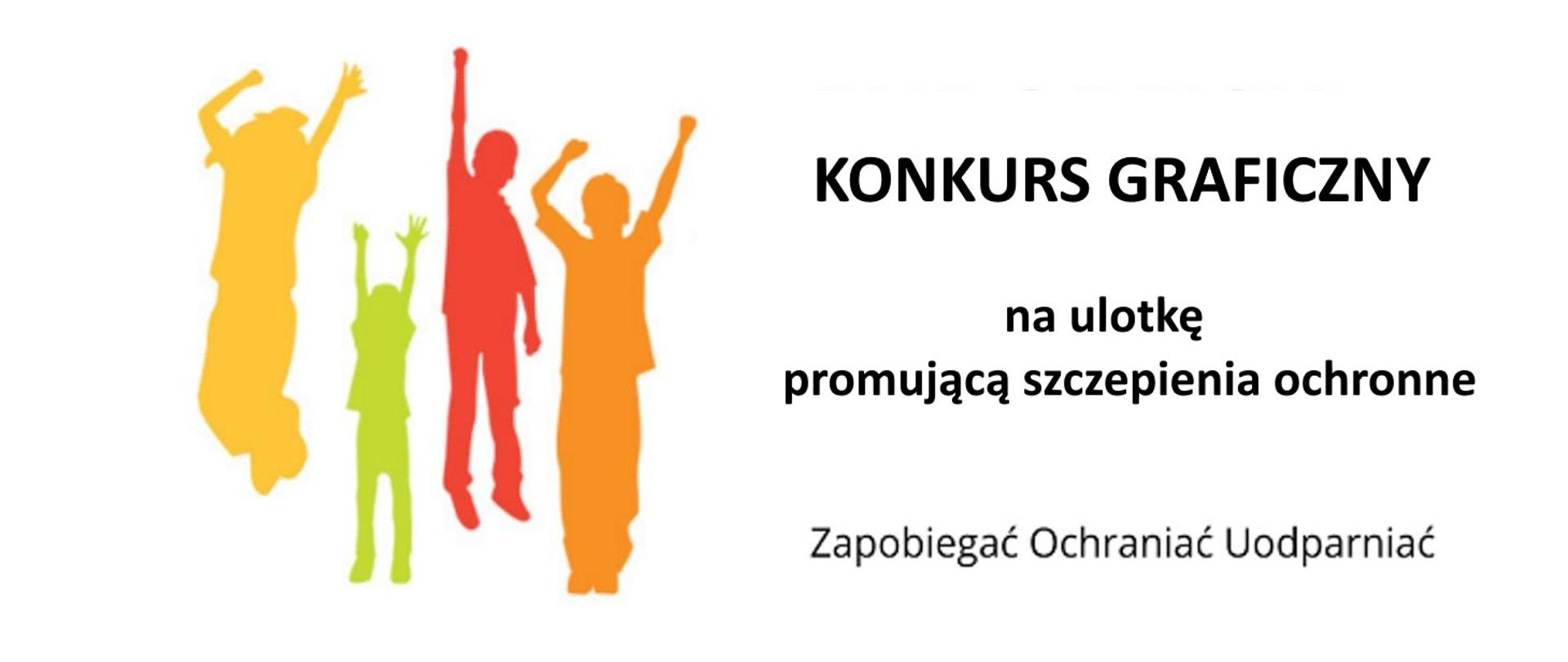 Logo programu - kolorowy obrys z tłem czwórki cieszących się dzieci z rękoma w górze