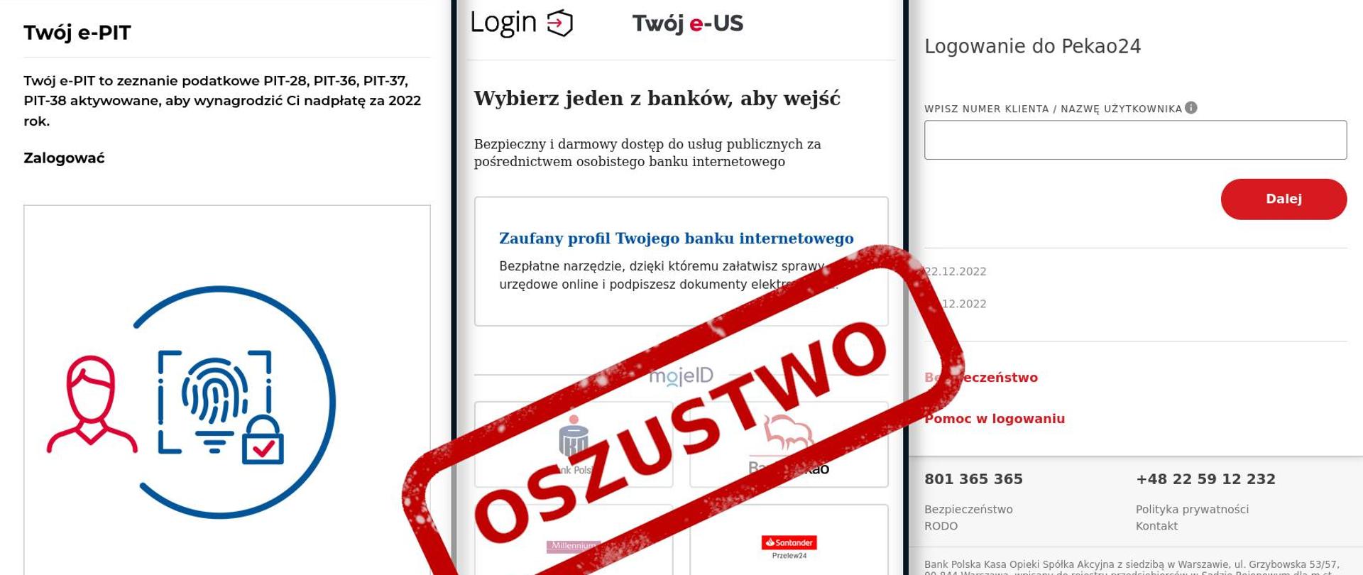 Zdjęcia sfałszowanych stron internetowych Twój e-PIT