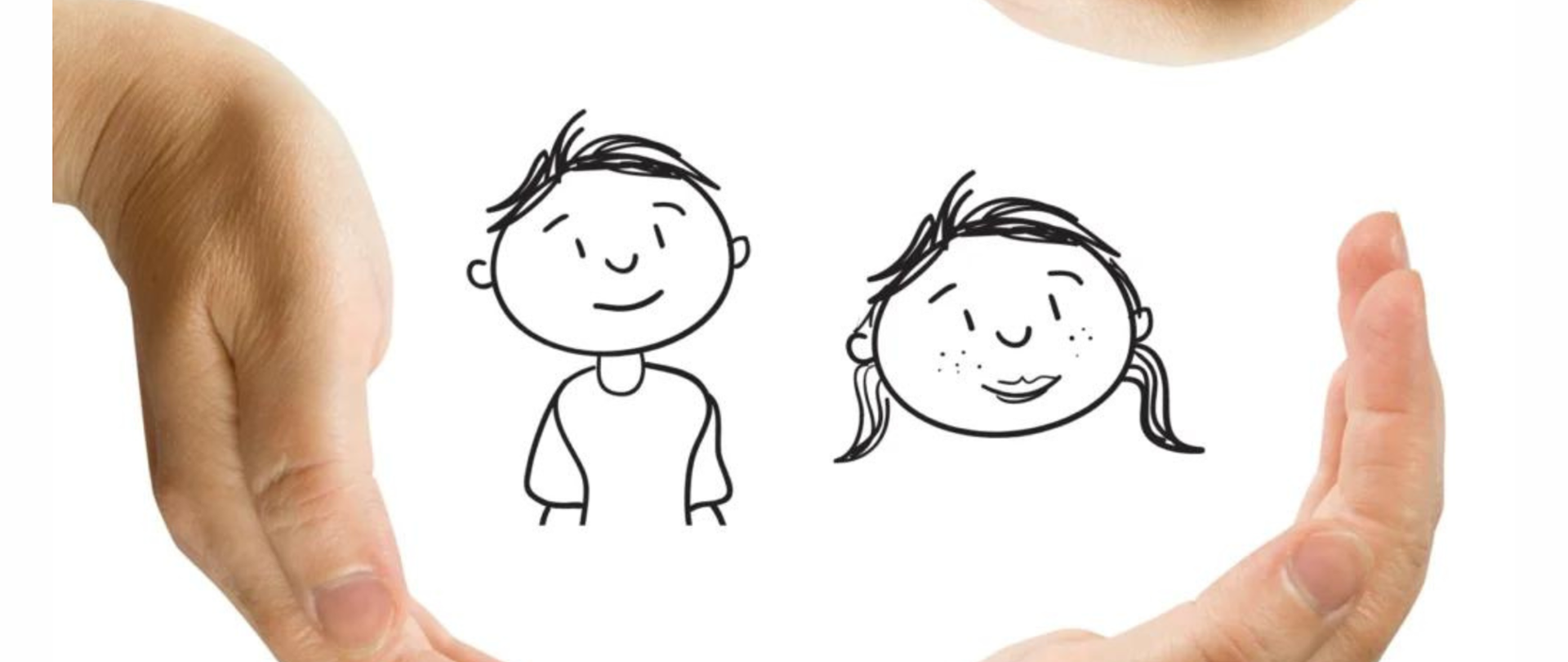 Na białym tle, dłonie chroniące dzieci