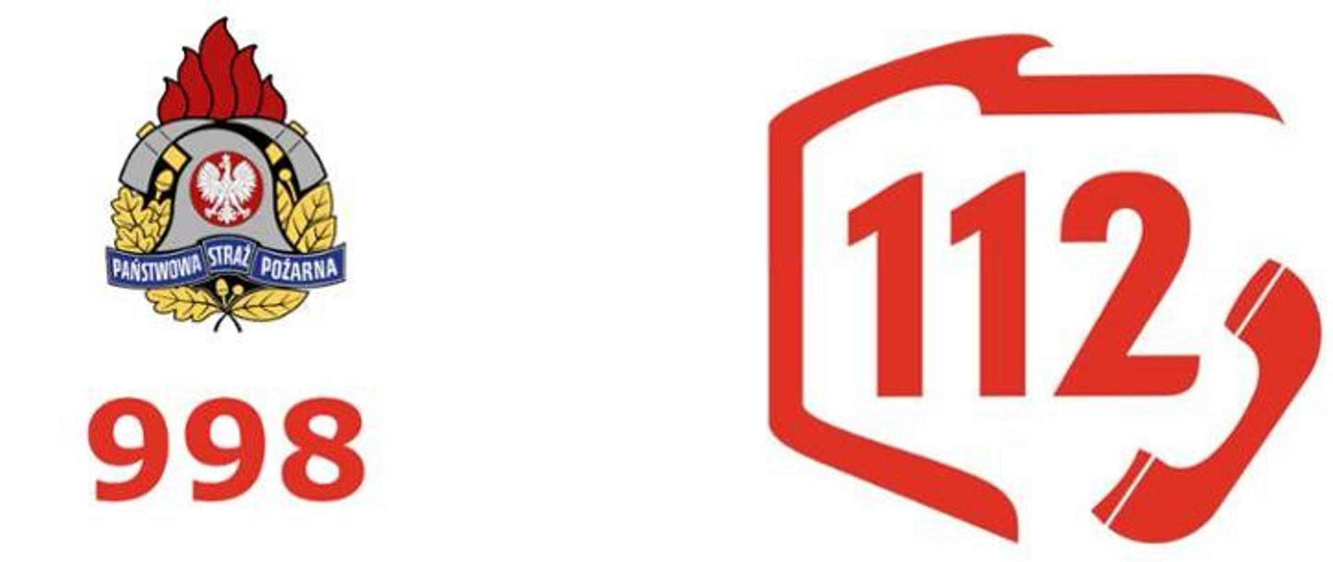 Zdjęcie przedstawia logo Państwowej Straży Pożarnej oraz logo Centrum Powiadamiania Ratunkowego 112