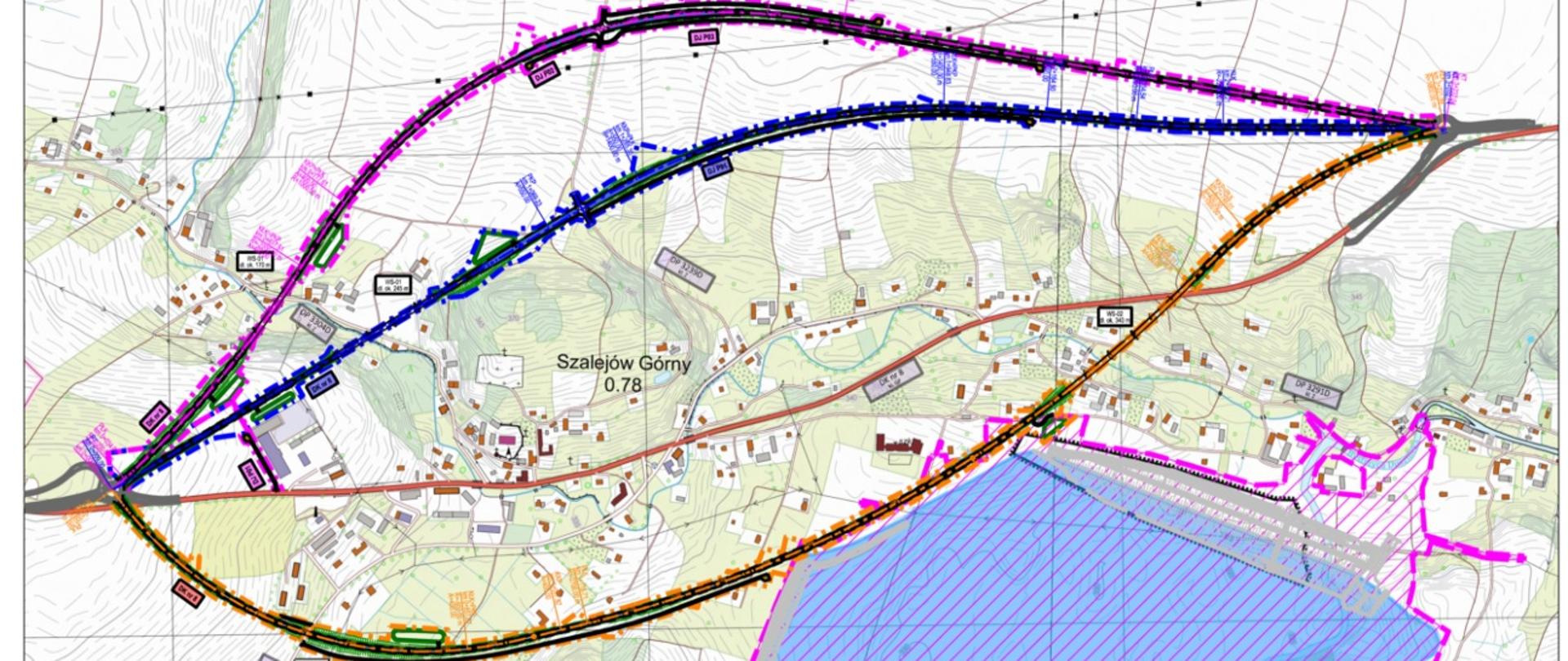 Mapa z przebiegami obwodnicy Szalejowa - wrzesień 2022
