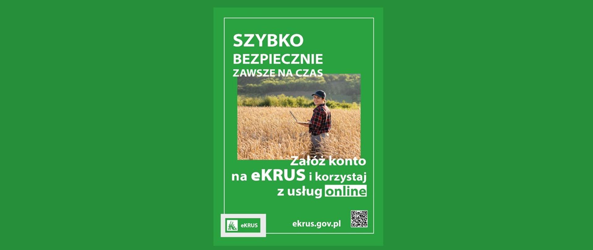 Plakat zachęcający do założenia konta na ekrus.gov.pl i korzystania z usług online.