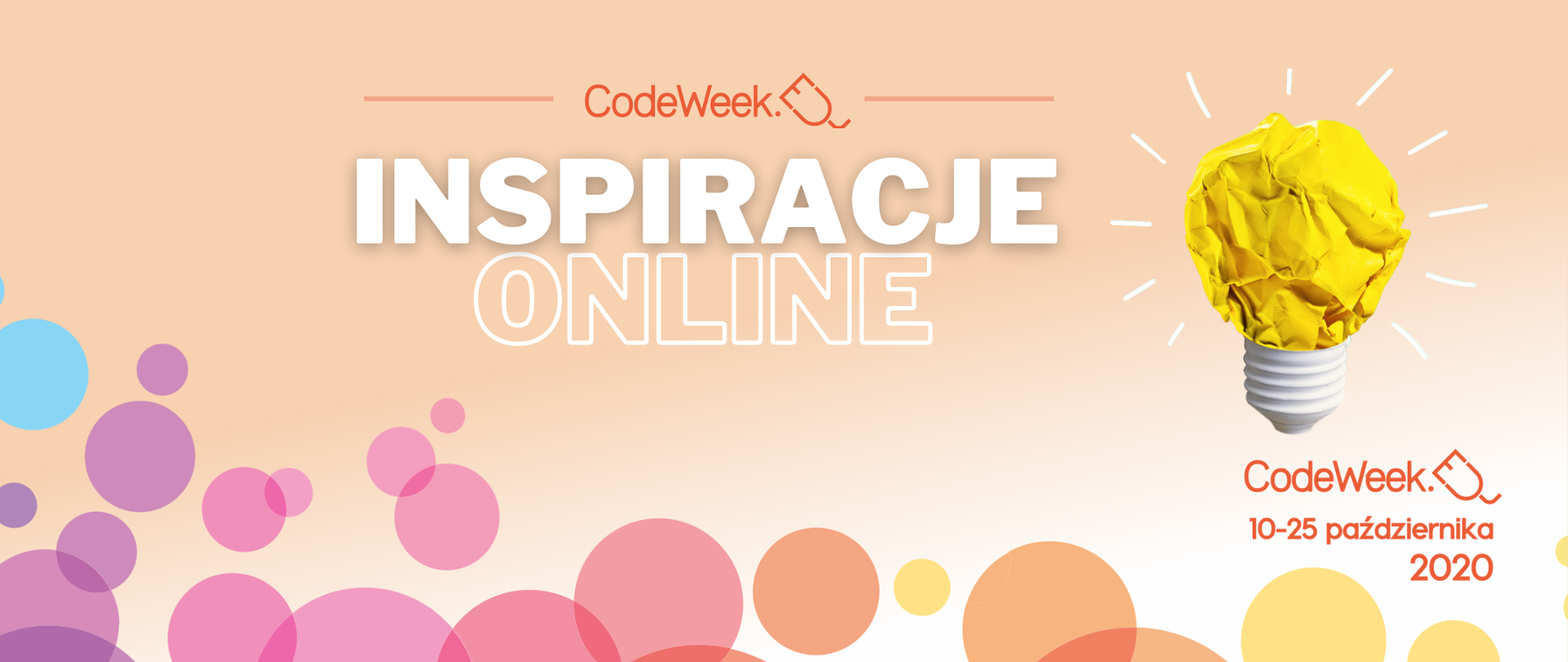 Grafika przedstiawia napis "Code Week: Inspiracje online" 10:-25 października 2020