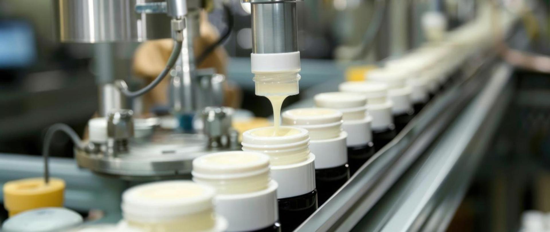 Zdjęcie przedstawia proces produkcji kosmetyków