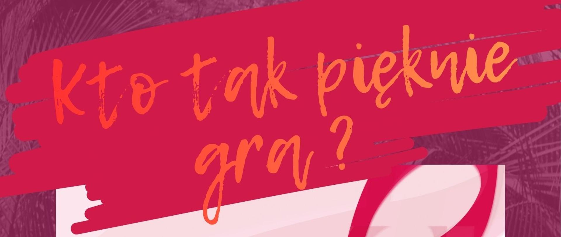 Plakat informujący o cyklu koncertów "Kto tak pięknie gra?" odbywających się w Galerii Starówka w wykonaniu uczniów PSM I i II stopnia oraz OSM I stopnia w Stargardzie w dniach: 13 grudnia 2025, 28 lutego 2026 oraz 25 kwietnia 2026 o godzinie 12.00. Tło plakatu jest w kolorze burgundu. W jego centralnej części na białym tle umieszczony jest powielony klucz wiolinowy w kolorze różowym. Napis "Kto tak pięknie gra?" jest w kolorze koralowo-karmazynowym i znajduje się w górnej części plakatu, a w dole umieszone są daty i logo szkół muzycznych PAM i OSM. 