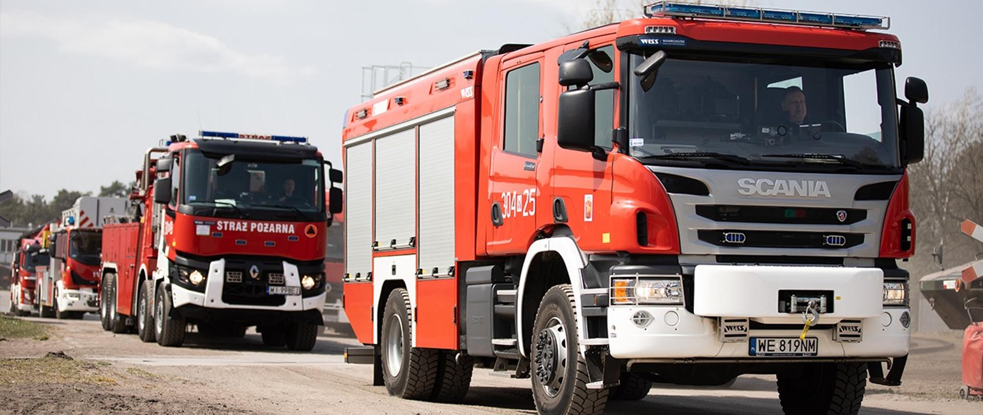 The photo shows several polish fire trucks