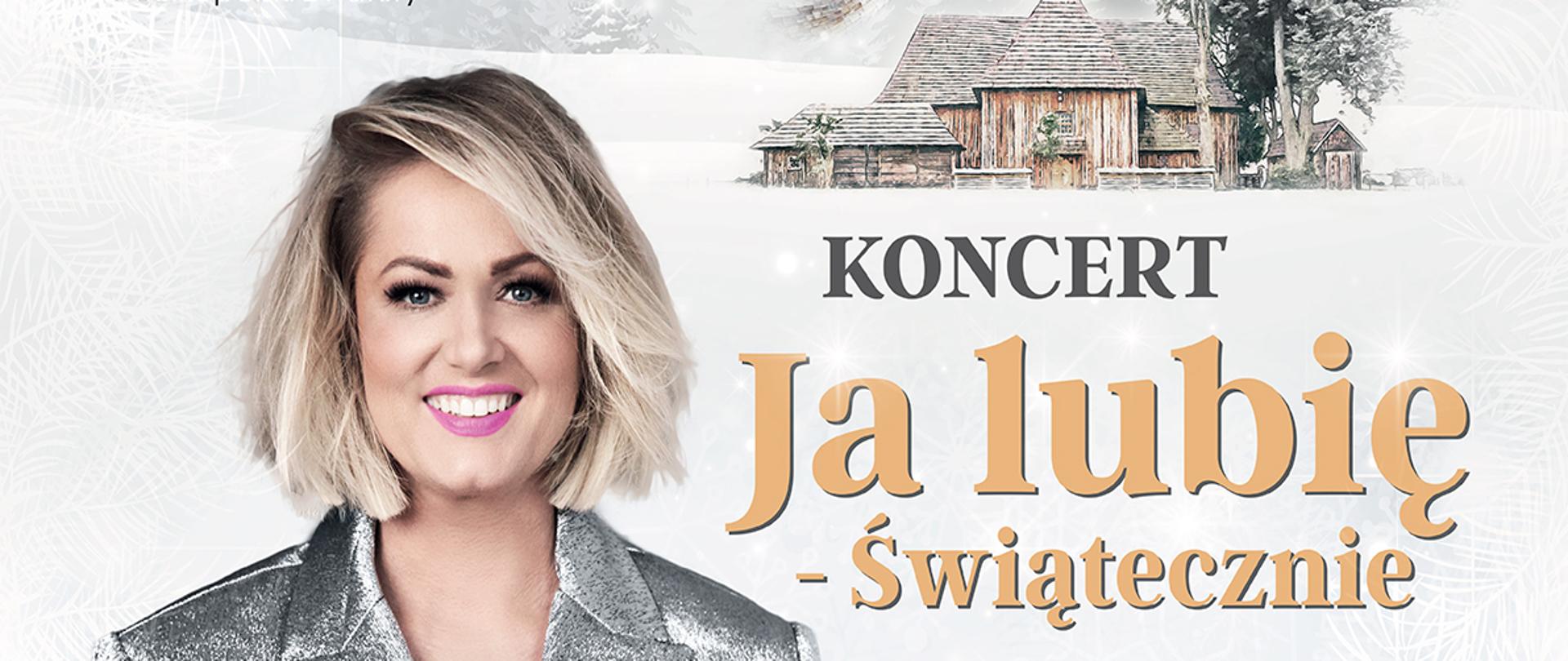 Na białym i jasnoszarym tle od góry po lewej znajduje się logo powiatu kępińskiego, z prawej namalowany jest drewniany kościółek. Poniżej po lewej wstawione jest zdjęcie Olgi Szomańskiej, a sprawej zamieszczony jest tytuł koncertu, a pod nim pozostałe informacje o wydarzeniu. 