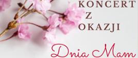 Kolorystyka plakatu biało - różowa. W lewym górnym rogu znajdują się kwiaty w odcieniach różu. Plakat informuje o koncercie z okazji Dnia Mam. Pod napisem są różowe serduszka. w prawym dolnym rogu jest data koncertu
