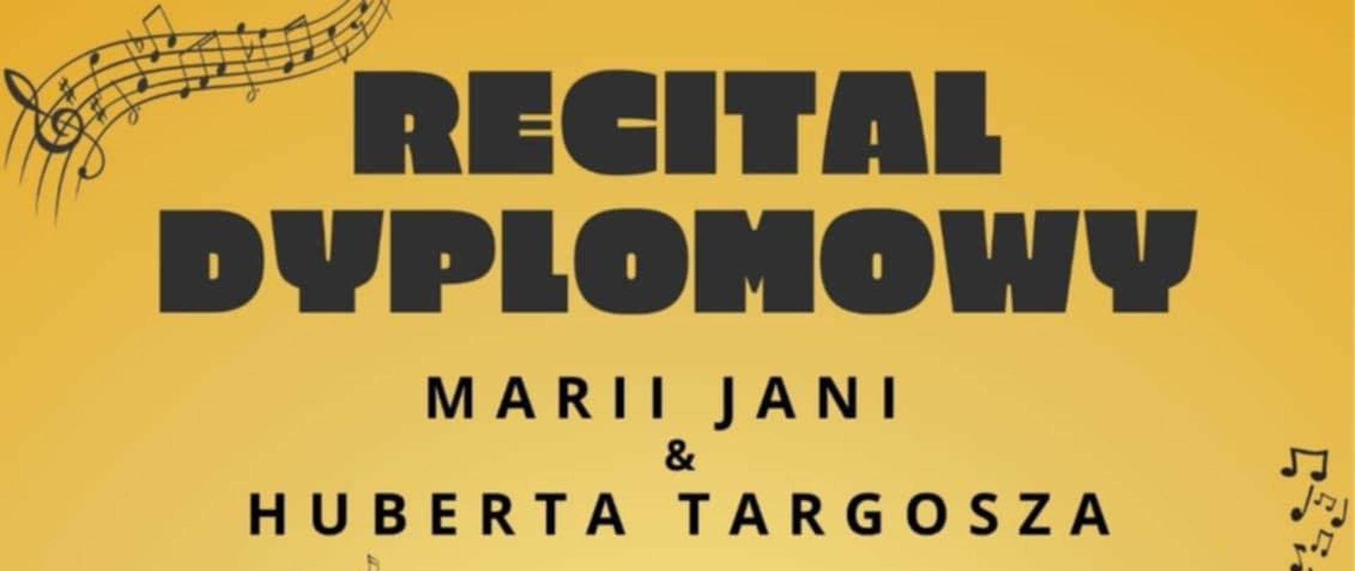 Recital dyplomowy M.Jania i H. Targosz (skrzypce) 16.04.2025 o godz 18:30 w sali koncertowej. W programie: J. S. Bach, H. Wieniawski, E. Grieg, O Respighi, A. Part, E W Korngold, K.. Szymanowski. Przy fortepianie Markijan Iwaszkiewicz.