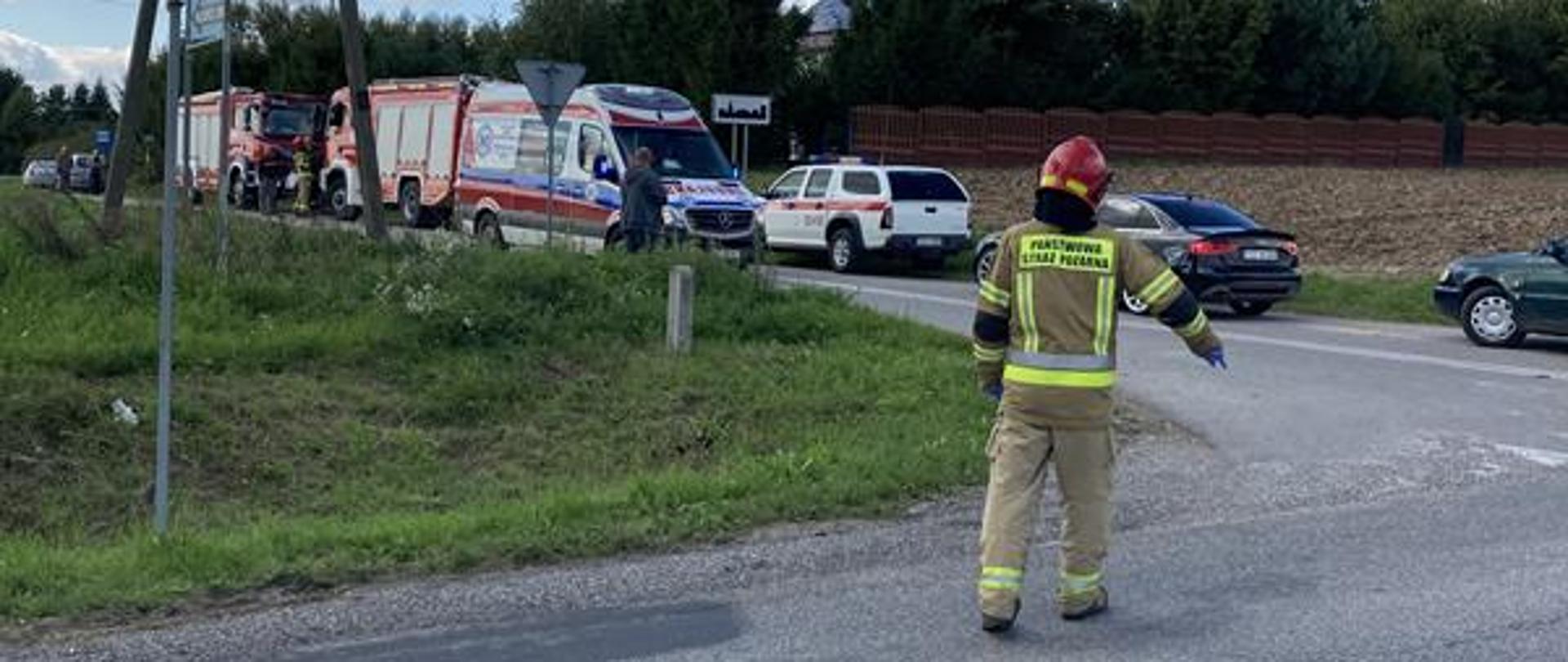 Działania ratownicze podczas wypadku na na drodze wojewódzkiej 757 w miejscowości Gorzków.