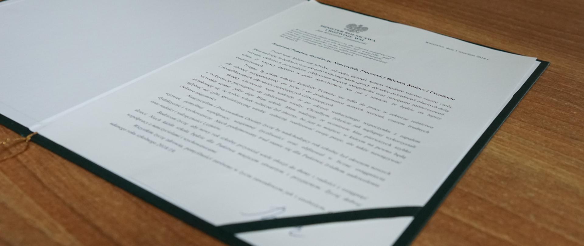 List ministra z okazji rozpoczęcia roku szkolnego