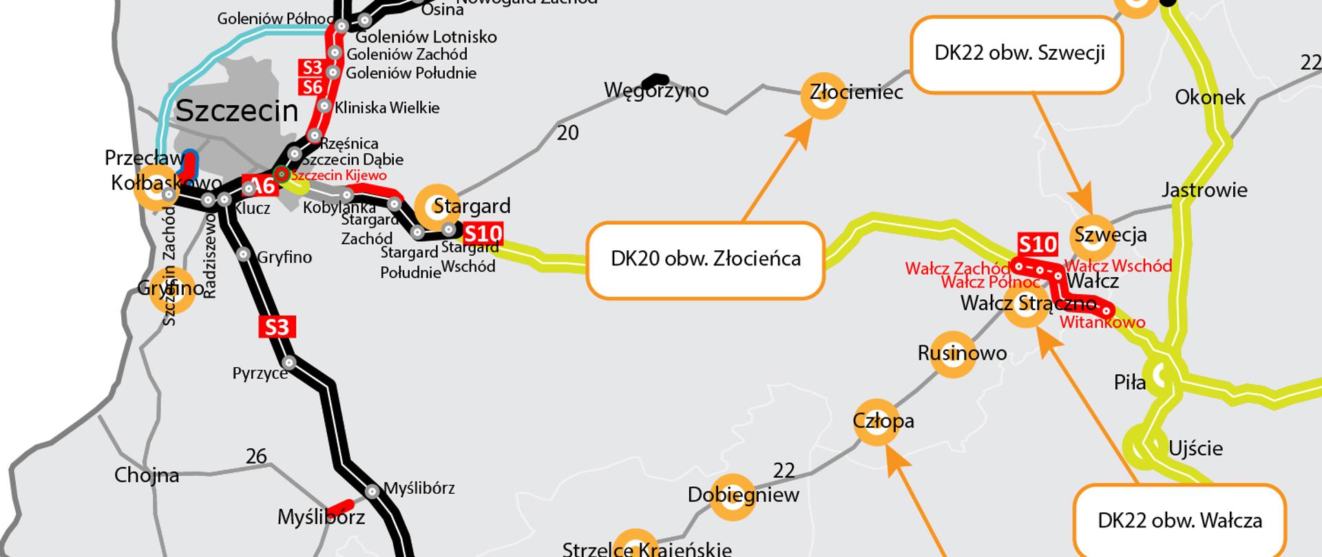Obwodnice Złocieńca, Człopy, Szwecji i Wałcza zostaną zrealizowane w ramach Programu budowy 100 obwodnic - mapa