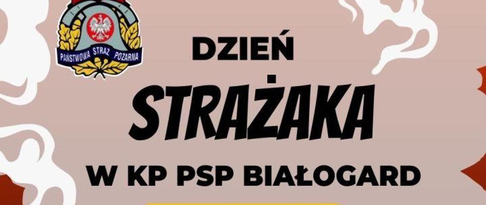 Obraz przedstawia plakat z powiatowych obchodów dnia strażaka. Kolorystyka czerwona, na plakacie informacje o wydarzeniu.