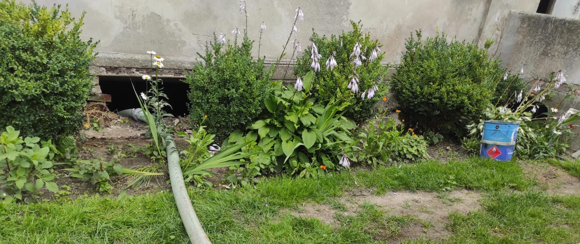 pompa wysysająca wodę z zalanej piwnicy budynku wielorodzinnego