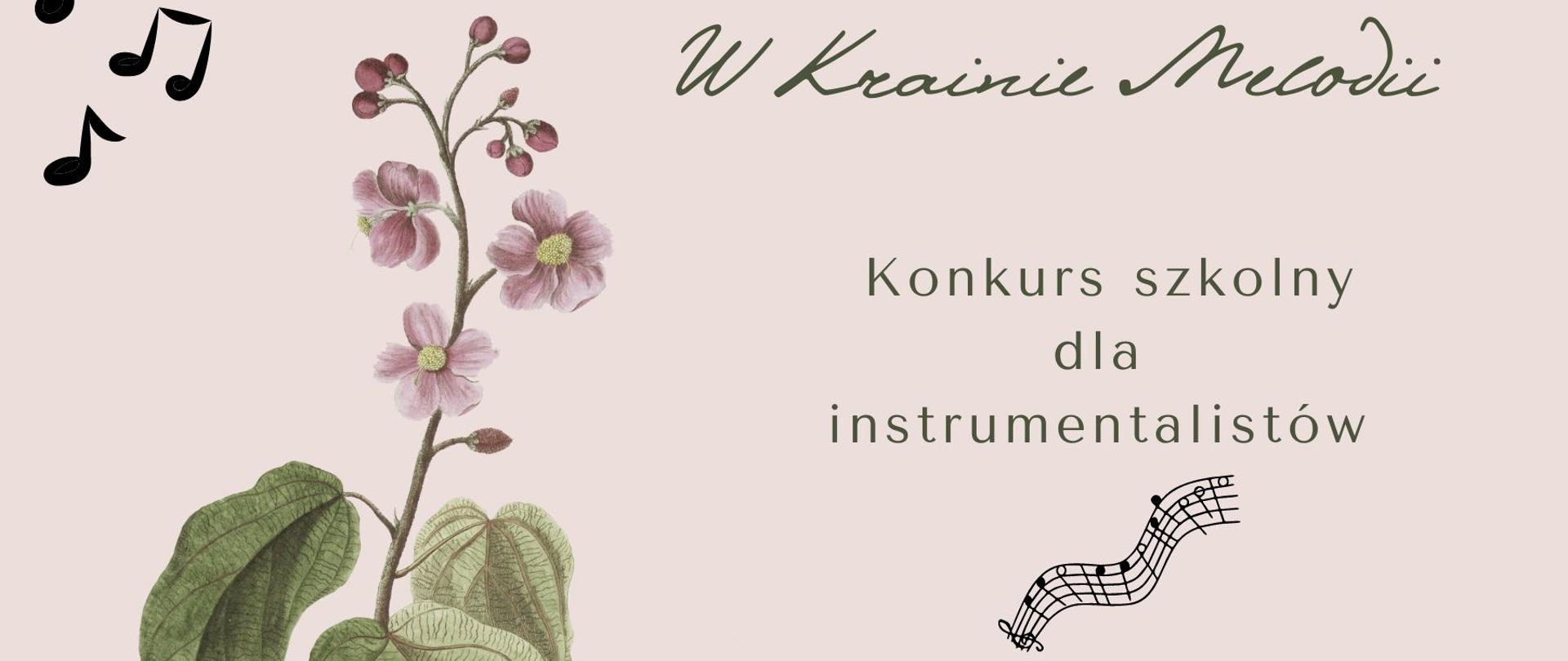  W Krainie Melodii, poniżej napis konkurs szkolny dla instrumentalistów, 5 kwietnia 2023r., środa. 