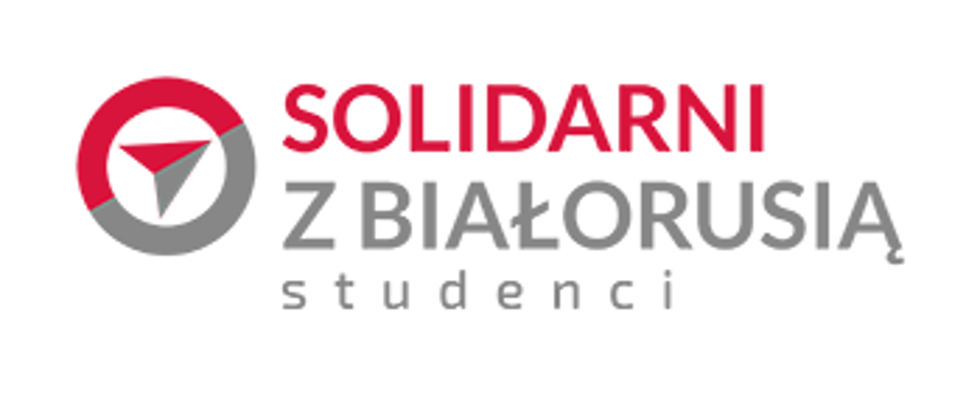 Szaro-czerwona strzałka w kółku i napis solidarni z Białorusią studenci