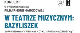 Na białym tle od góry umieszczona jest nazwa wydarzenia, tytuł koncertu. W prawym górnym rogu logo szkoły i filharmonii narodowej. W części środkowej czerwoną czcionką data i godzina koncertu umieszczona jest obok rysunku przestawiającego hybrydę pawia i zestawu instrumentów dętych i perkusyjnych utrzymanych w czerwonych barwach. poniżej umieszczone jest info o adresie i miejscu koncertu.
