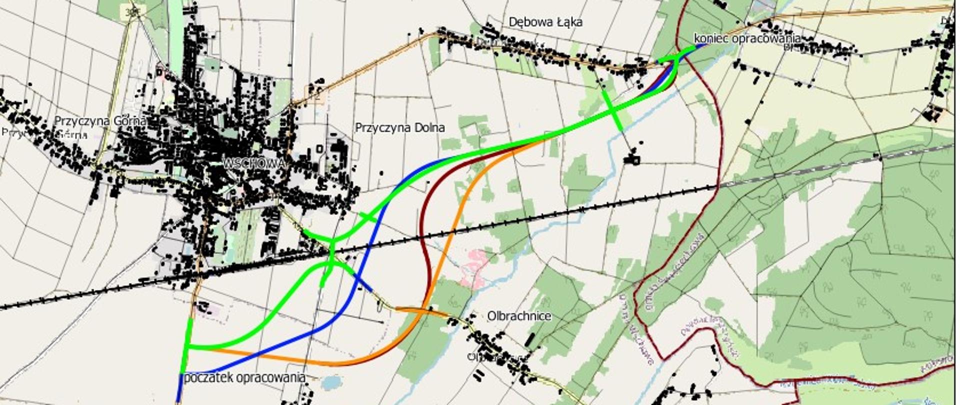 Mapa z wariantami przebiegu