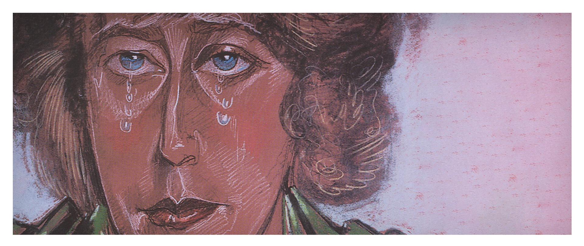 twarze kobiety ze łzami zrealizowana w technice pasteli
