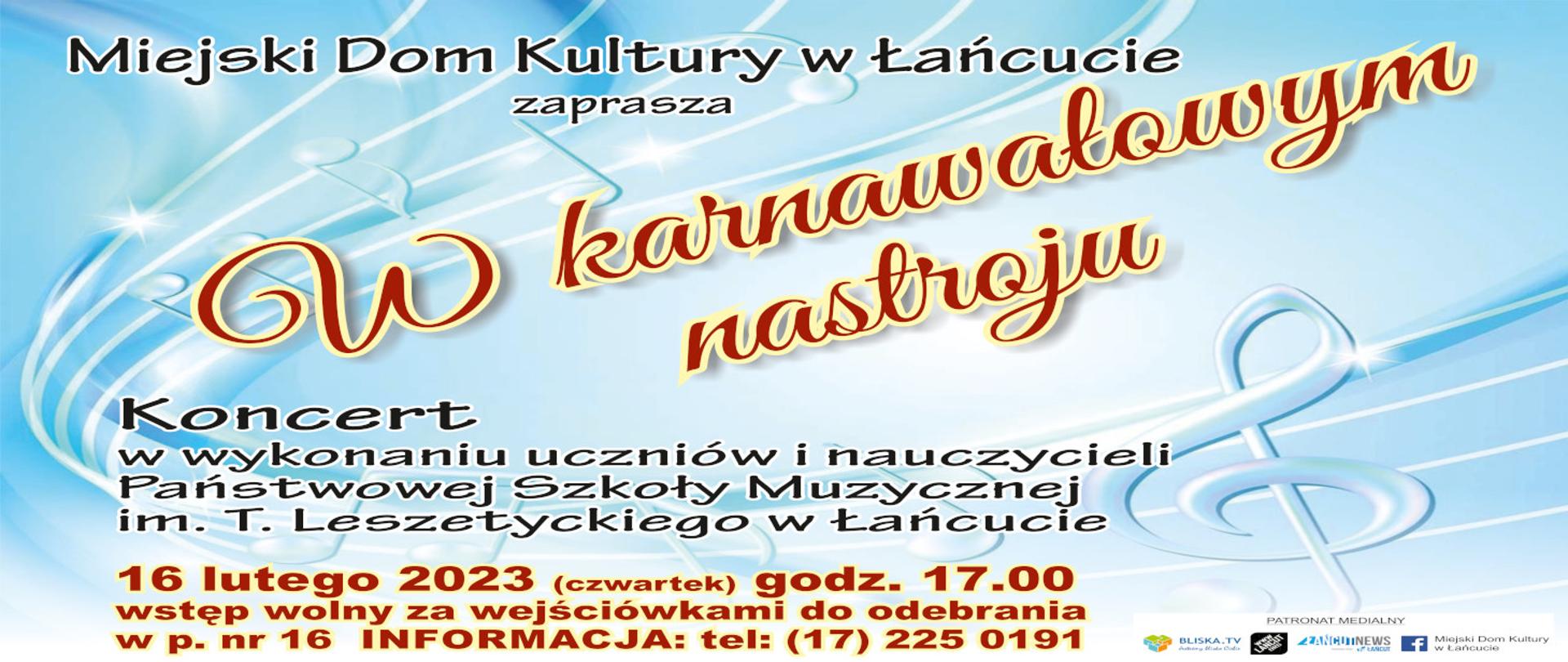 Plakat- ogłoszenie o koncercie w MDK 16 luty 2023