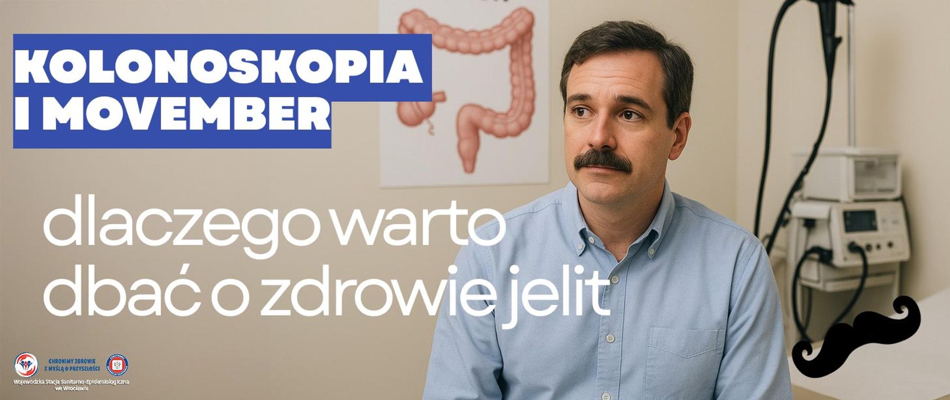 obraz mężczyzny czekającego na badanie kolonoskopijne w gabinecie lekarskim z kolonoskopem w tle