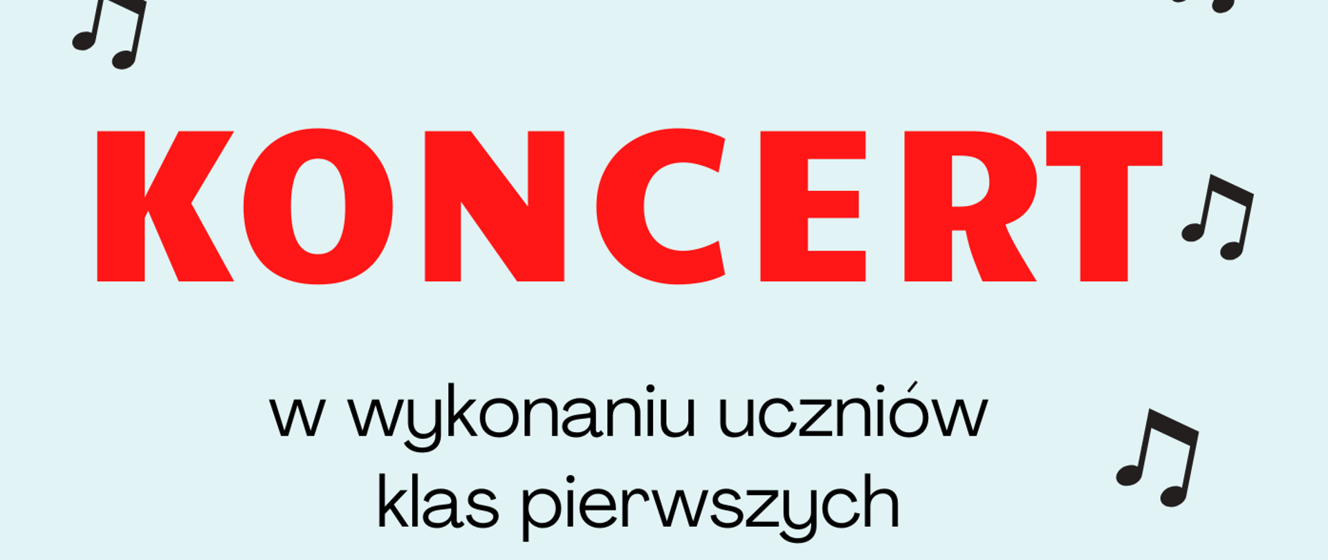 Czerwone litery i czarne nuty na błękitnym tle.