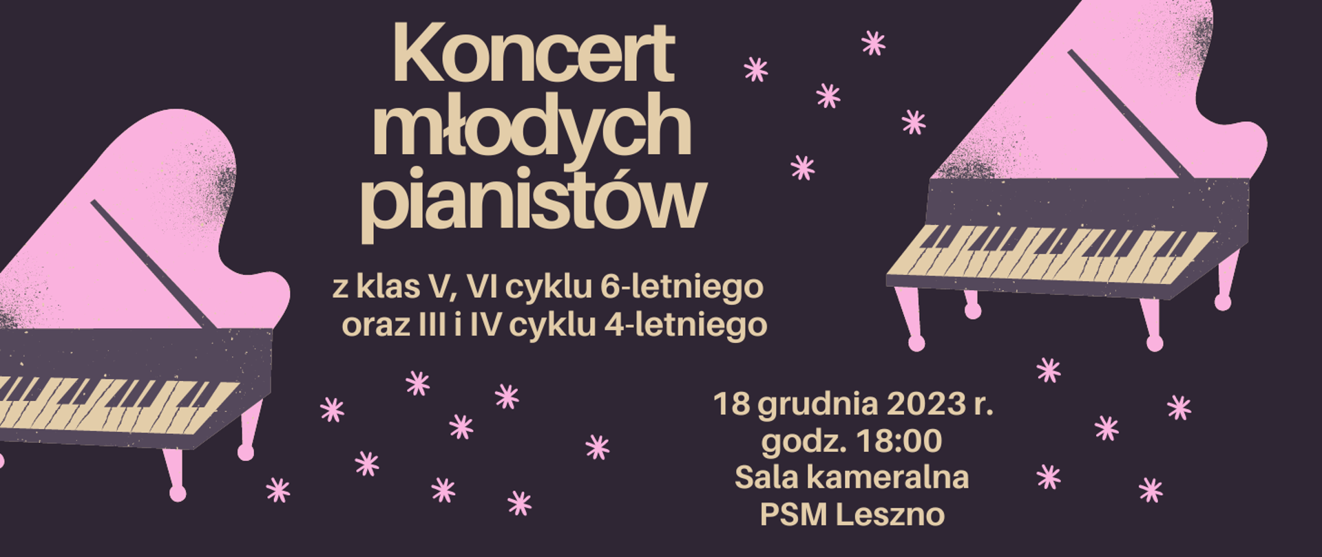 Koncert młodych pianistów z rysunkami fortepianów