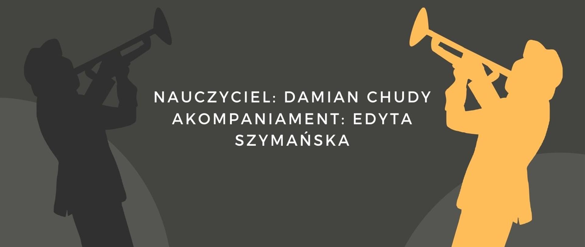 Na ciemnoszarym tle po dwóch stronach na zasadzie odbicia lustrzanego wstawiona została grafika przedstawiająca trąbaczy zwróconych do siebie (jeden w kolorze czarnym a drugi "bladopomarańczowym). Na górze znajduje się napis dużymi literami w kolorze bladopomarańczowym "popis uczniów klasy trąbki". Poniżej zamieszczone zostały pozostałe szczegóły dotyczące koncertu. 