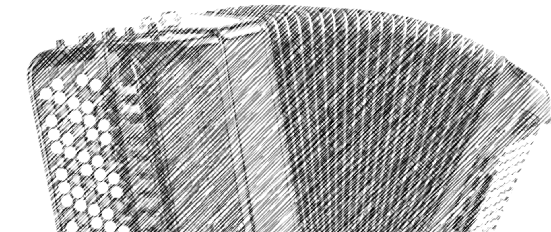 Grafika przedstawia akordeon guzikowy w kolorze szarym stylizowany na rysunek ołówkiem na białym tle