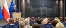 Wiceprezes Business Centre Club wiceprzewodniczący Rady Dialogu Społecznego dr Łukasz Bernatowicz podczas finału 22. edycji Konkursu "Urząd Skarbowy Przyjazny Przedsiębiorcy"