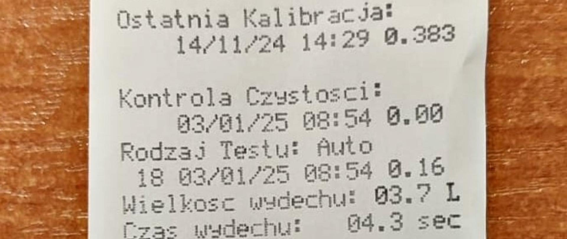 Wynik pomiaru alkomatem