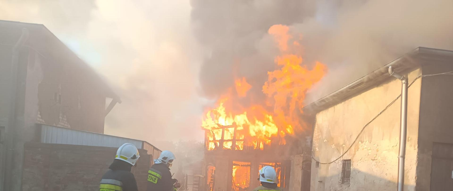 strażacy walczący z ogniem