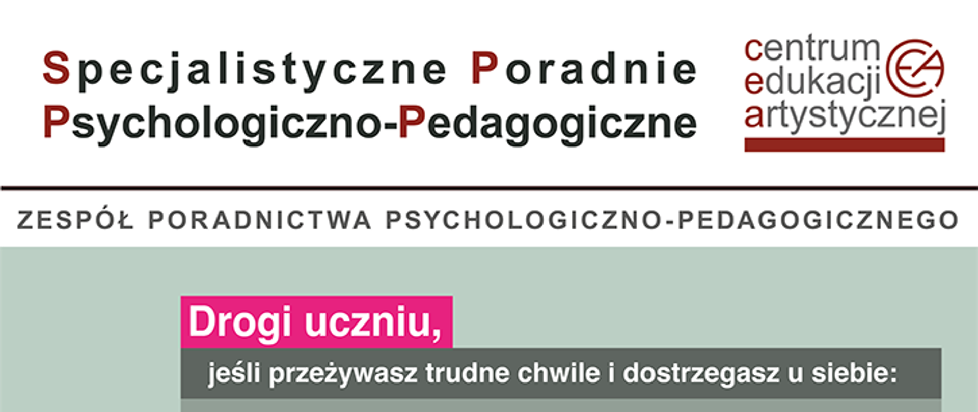 Plakat przedstawiający ofertę psychologiczno-pedagogiczną dla uczniów.