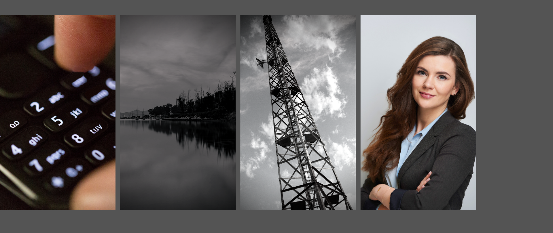 Minister Wanda Buk (po prawej), stacja BTS, jezioro oraz klawiatura telefonu (po lewej)