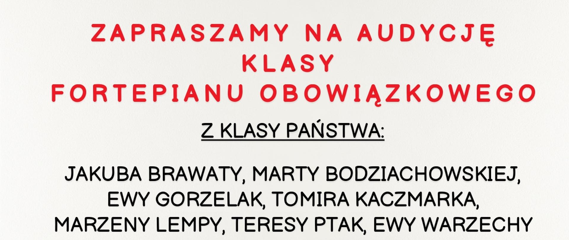 Tło zdjęcie fortepianu, logo szkoły, tekst dotyczący popisu klasy fortepianu obowiązkowego, 23 kwietnia o godz. 16.00