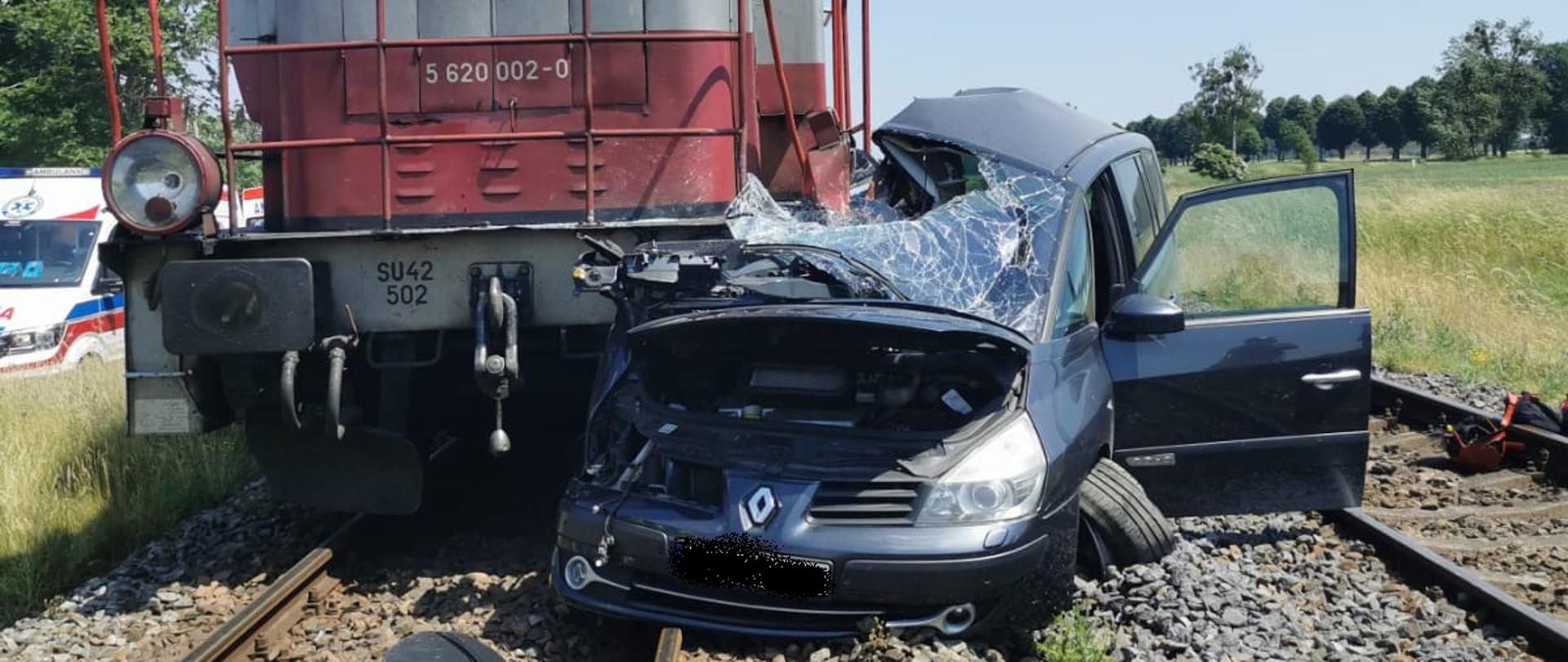 ZDERZENIE POJAZDU OSOBOWEGO Z POCIĄGIEM.