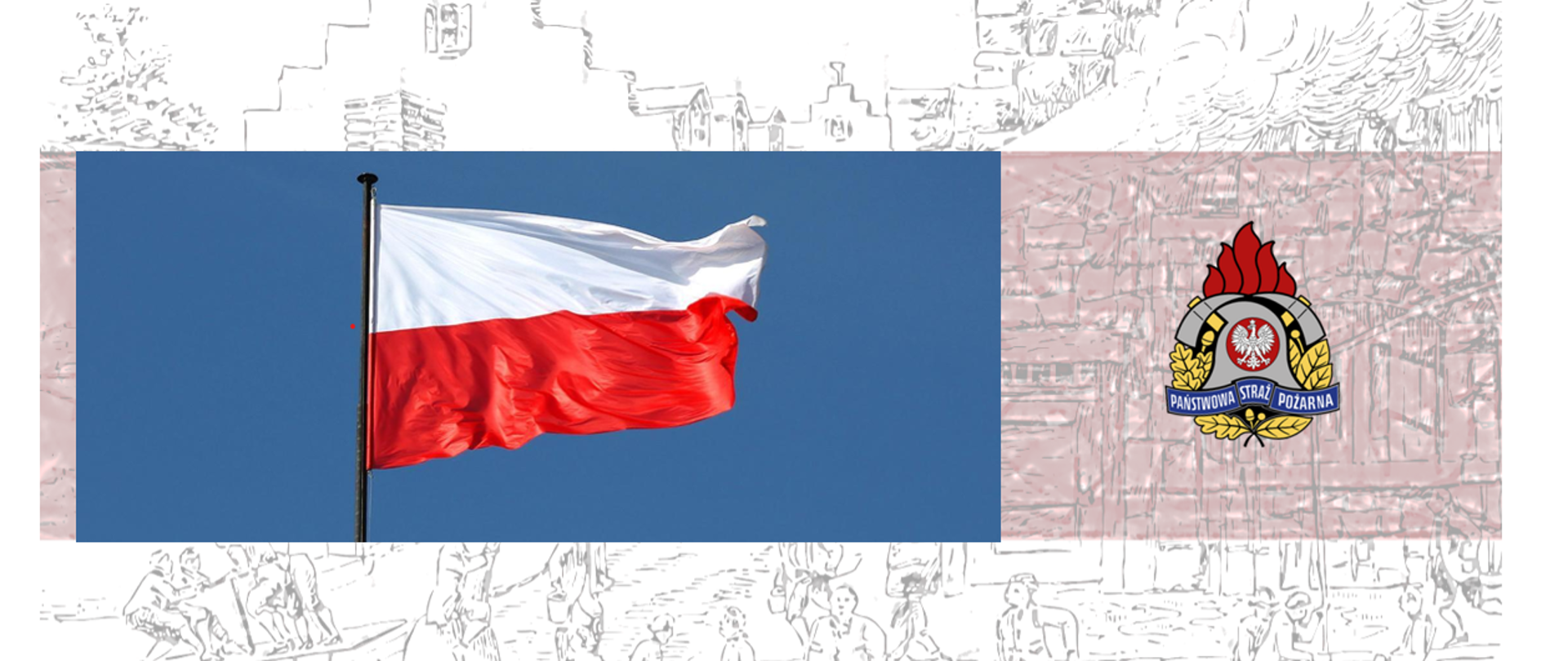 Po lewej flaga Polski a po prawej stronie logo PSP.