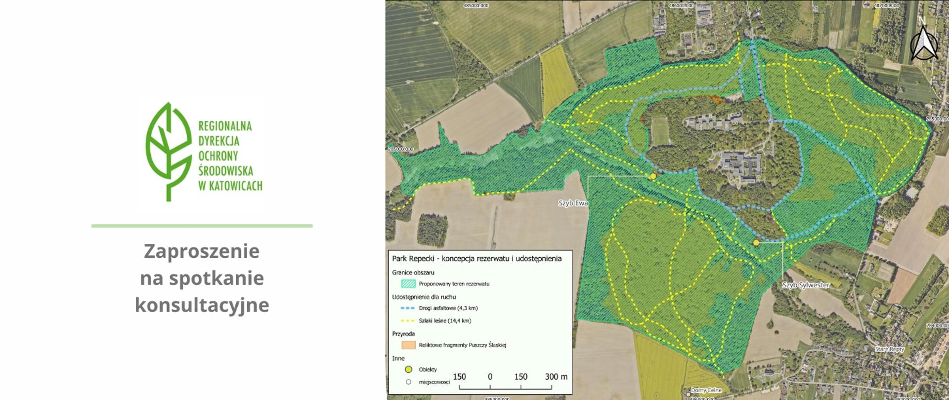 Grafika z informacją o zaproszeniu na spotkanie i mapą