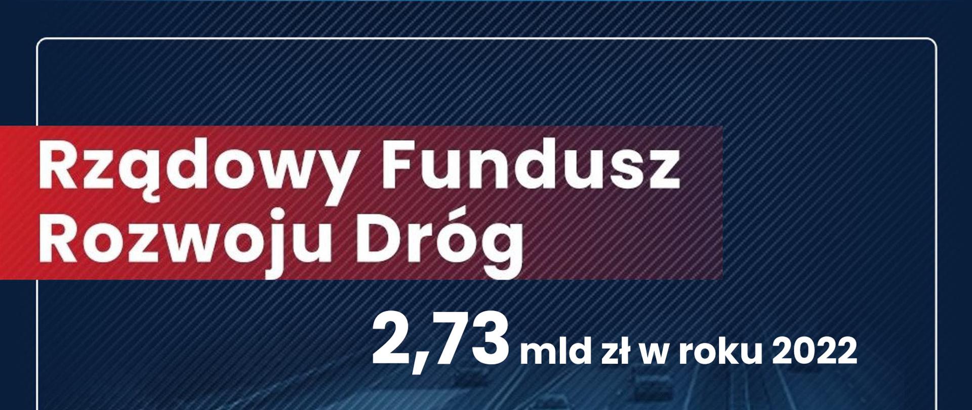 Grafika przedstawiająca napis Rządowy Fundusz Rozwoju Dróg z informacją o kwocie dotacji 