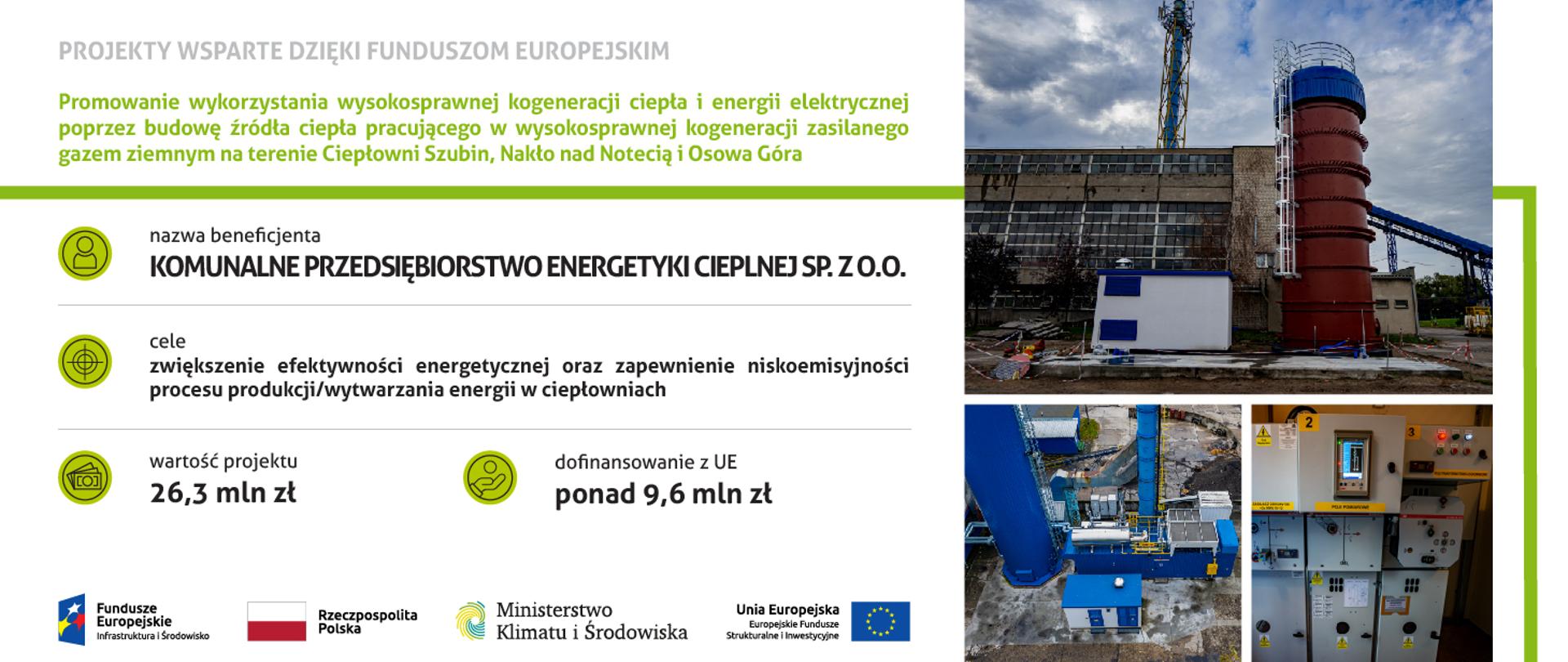 Grafika przedstawia najważniejsze informacje o projekcie: tytuł, nazwę beneficjenta, cele, wartość projektu i wartość dofinansowania z UE.